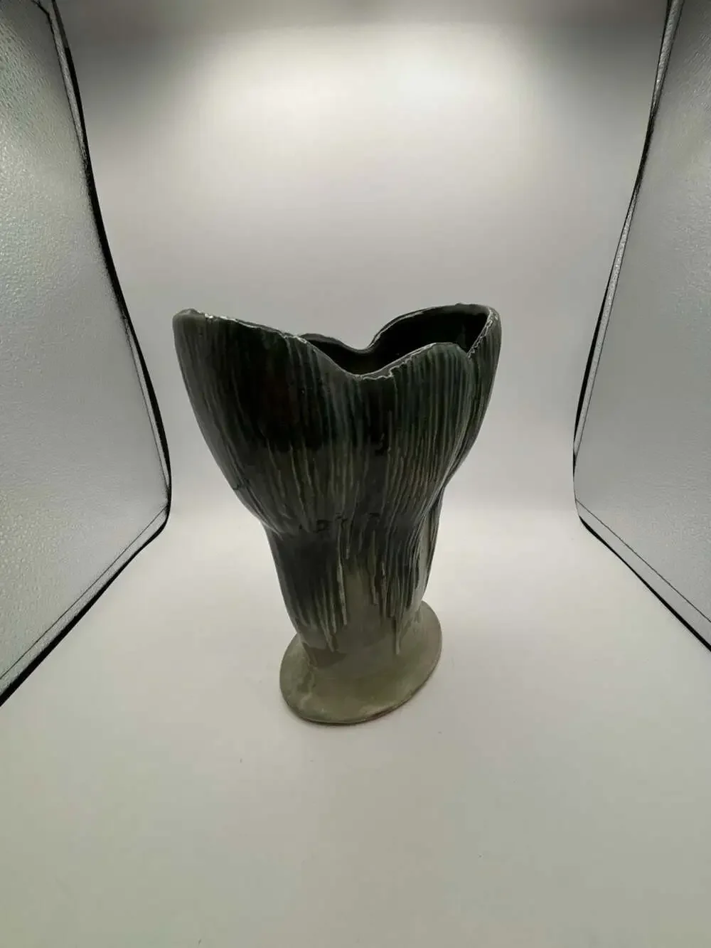 Vintage McCoy USA Green Drip Glaze Ceramic Vase